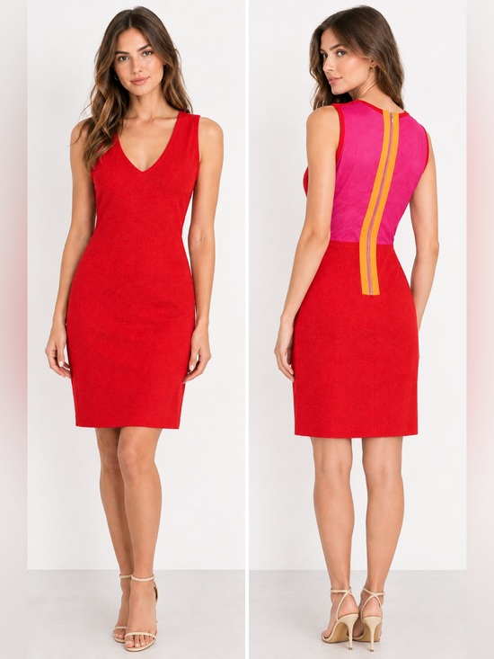 Yigal Azrouel Dresses & Skirts - Yigal Azrouel Red Colorblock Sleeveless Wool Blend Dress size Large